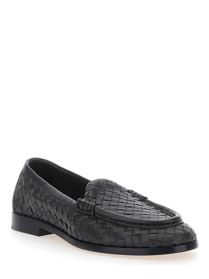 Silenzio Brown Loafers with Rounded Toe and Intreccio Motif in Leather for Women