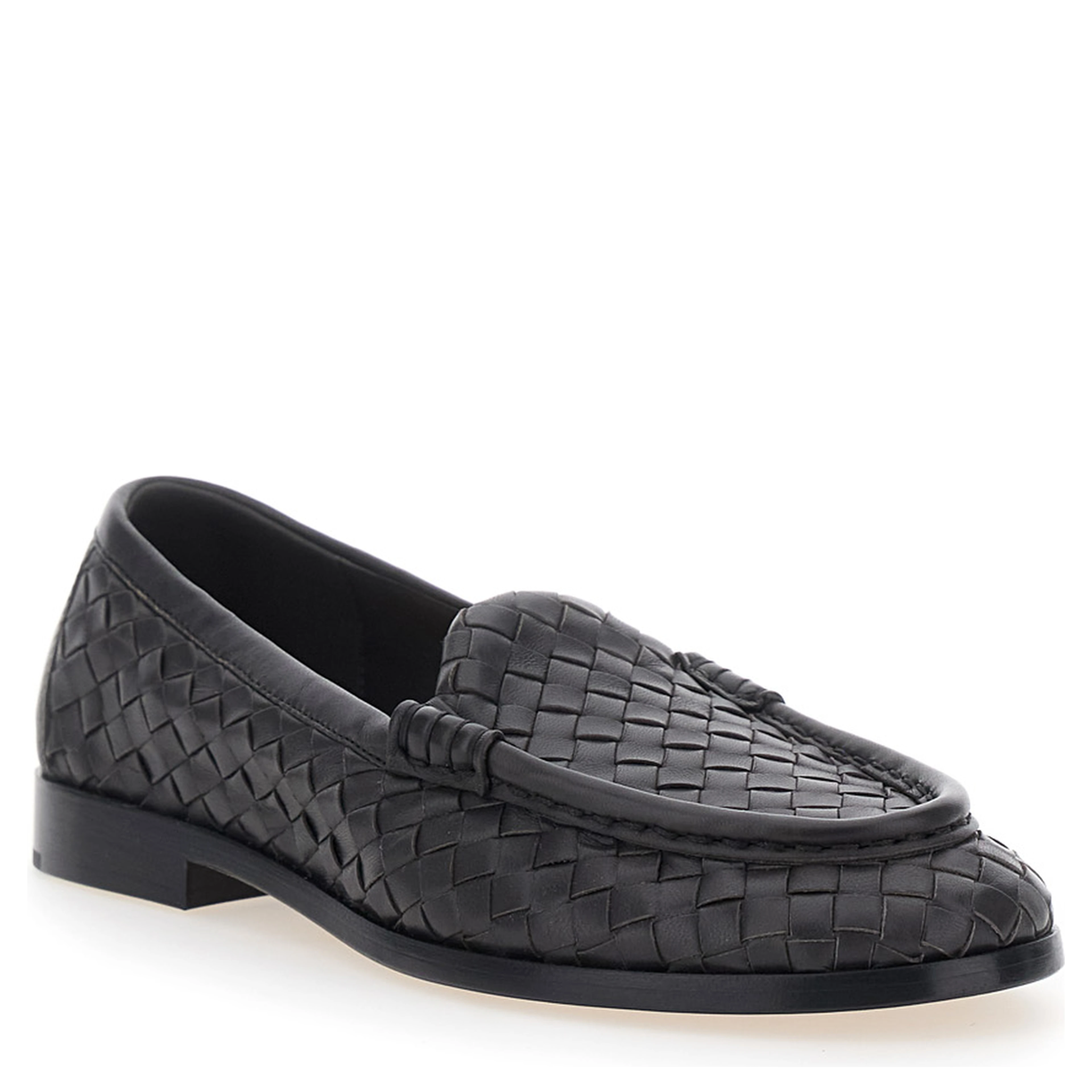 Silenzio Brown Loafers with Rounded Toe and Intreccio Motif in Leather for Women