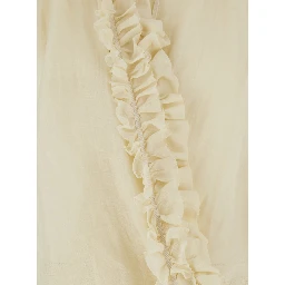 CENVER Beige Silk Blouse with V-Neck and Long Sleeves