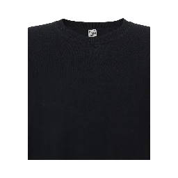 Black Long Dress with Crew Neck and Wide Short Sleeves in Wool for Women