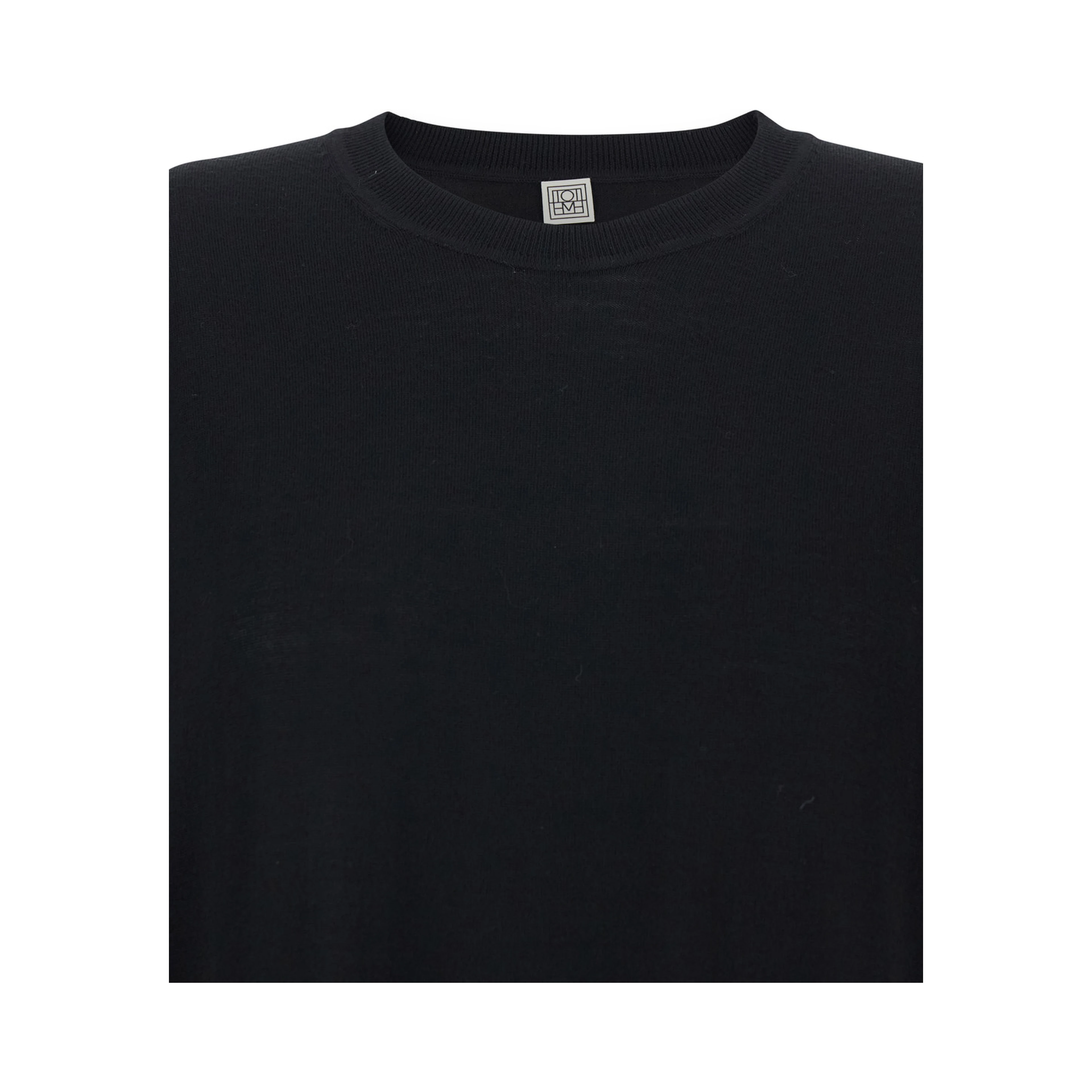 Black Long Dress with Crew Neck and Wide Short Sleeves in Wool for Women