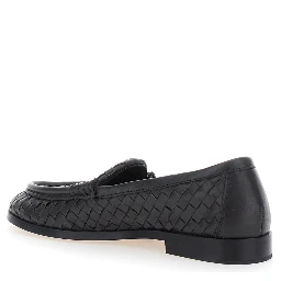 Silenzio Brown Loafers with Rounded Toe and Intreccio Motif in Leather for Women