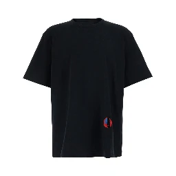 Black Crew Neck T-Shirt with Front Embroidery in Cotton for Men