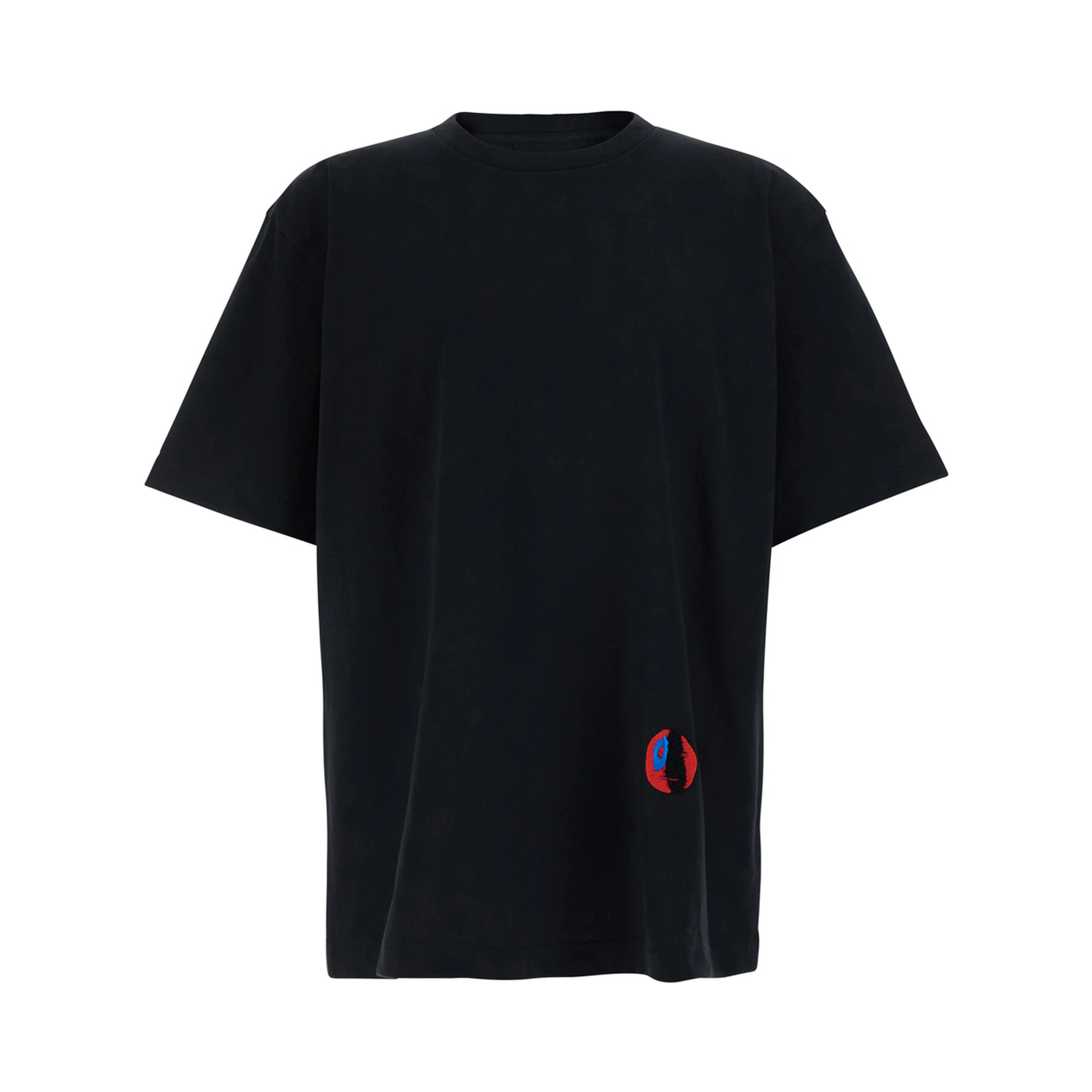 Black Crew Neck T-Shirt with Front Embroidery in Cotton for Men