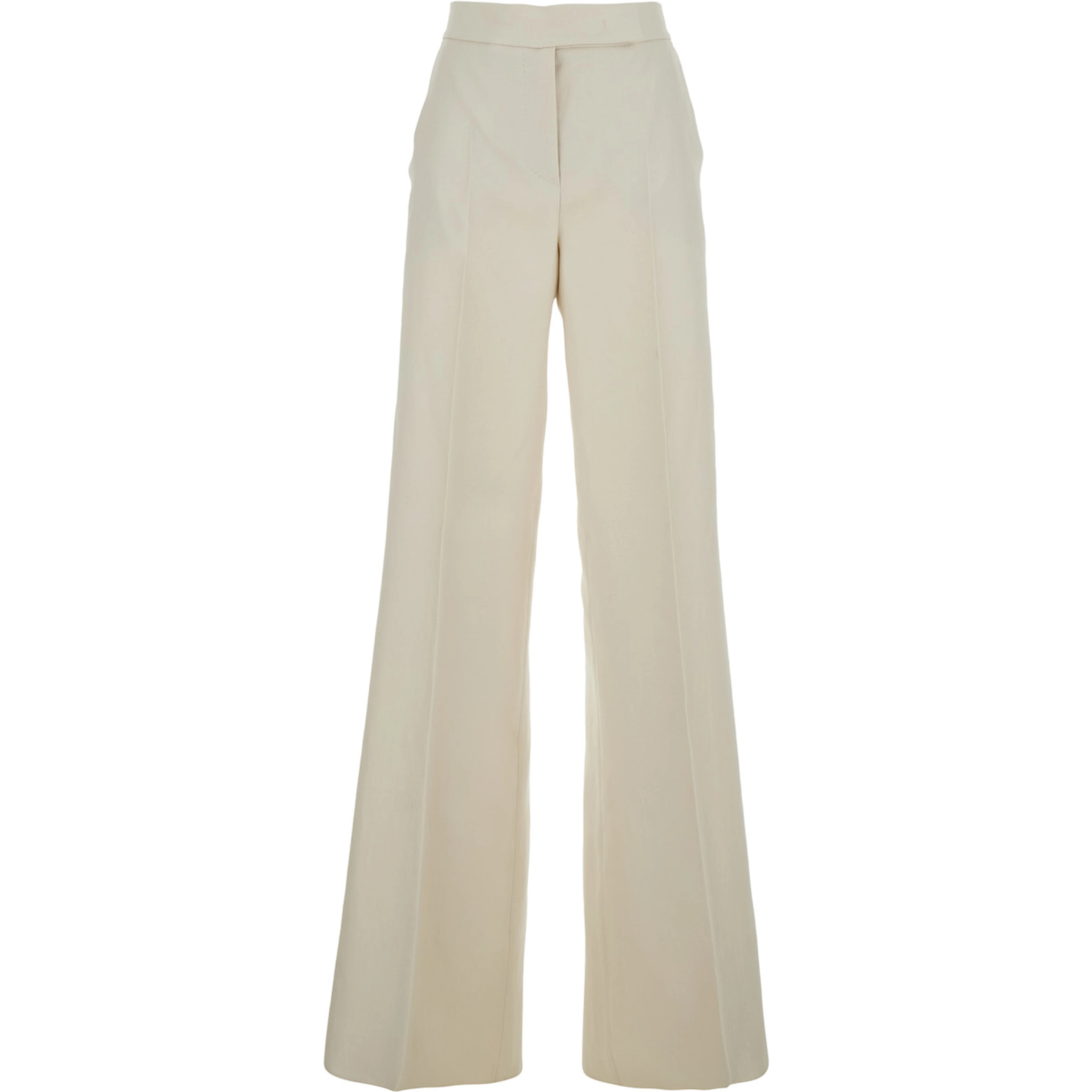 Beige High-Waisted Linen Pants for Women