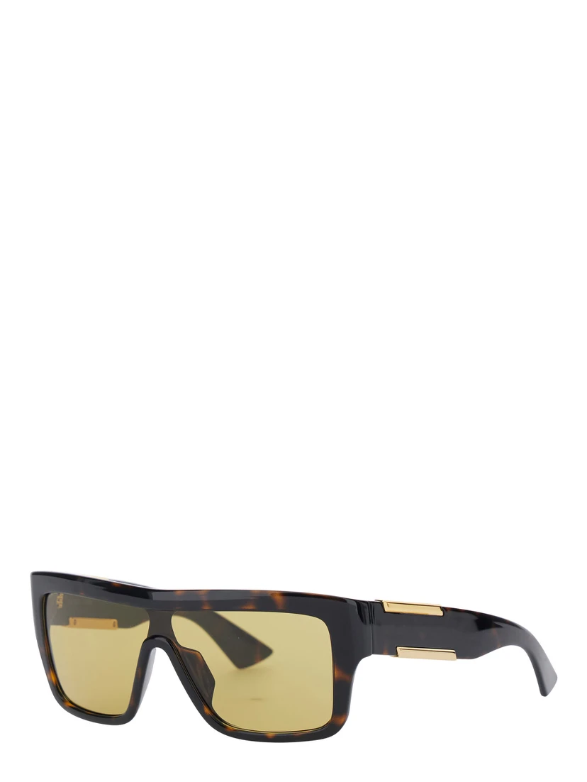 Brown Aviator Sunglasses with Square Lenses and Metal Plates on the Side in Plastic for Women