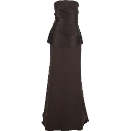 Alia Brown Long Dress with Straight Neckline and Flared Design in Tech Fabric Women