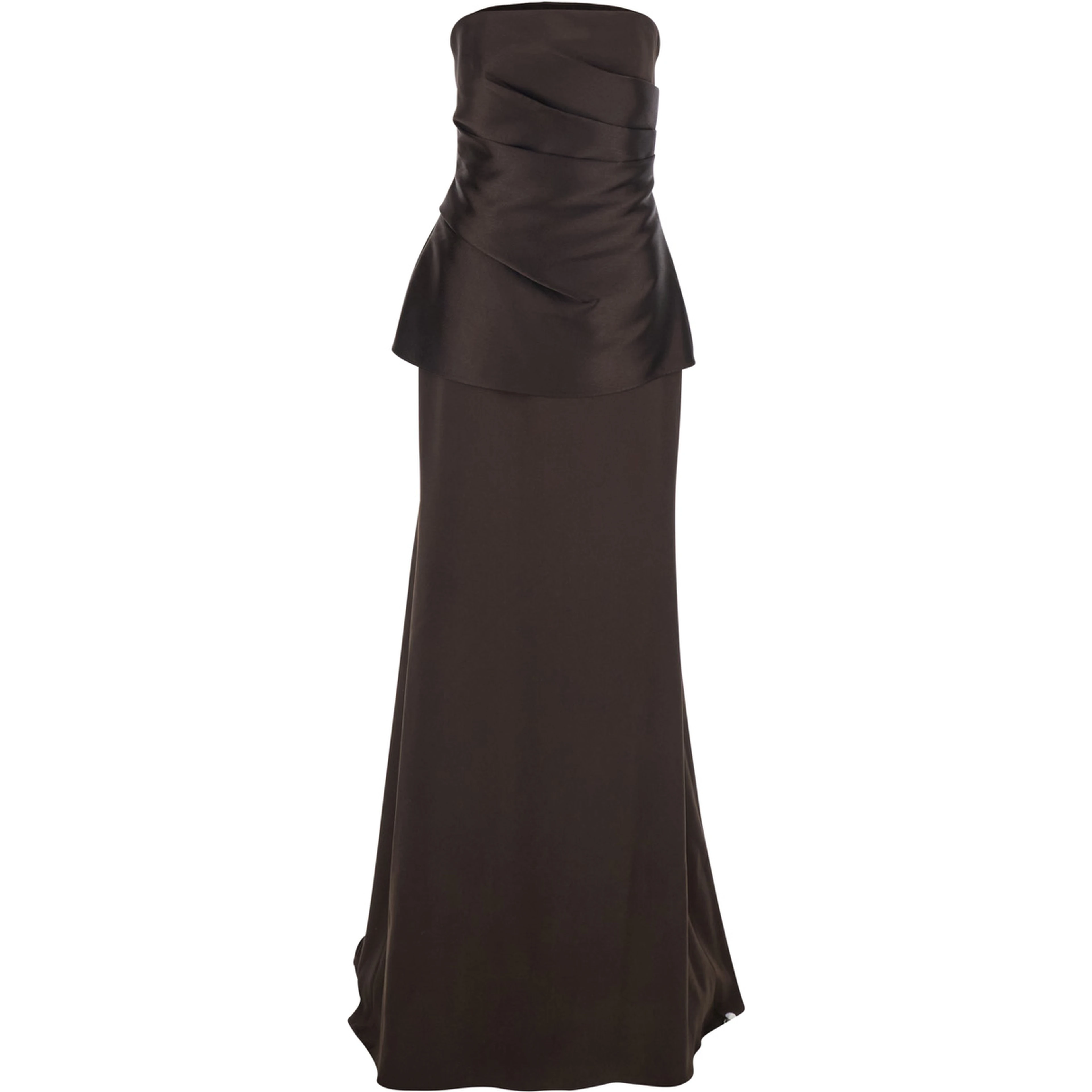 Alia Brown Long Dress with Straight Neckline and Flared Design in Tech Fabric Women
