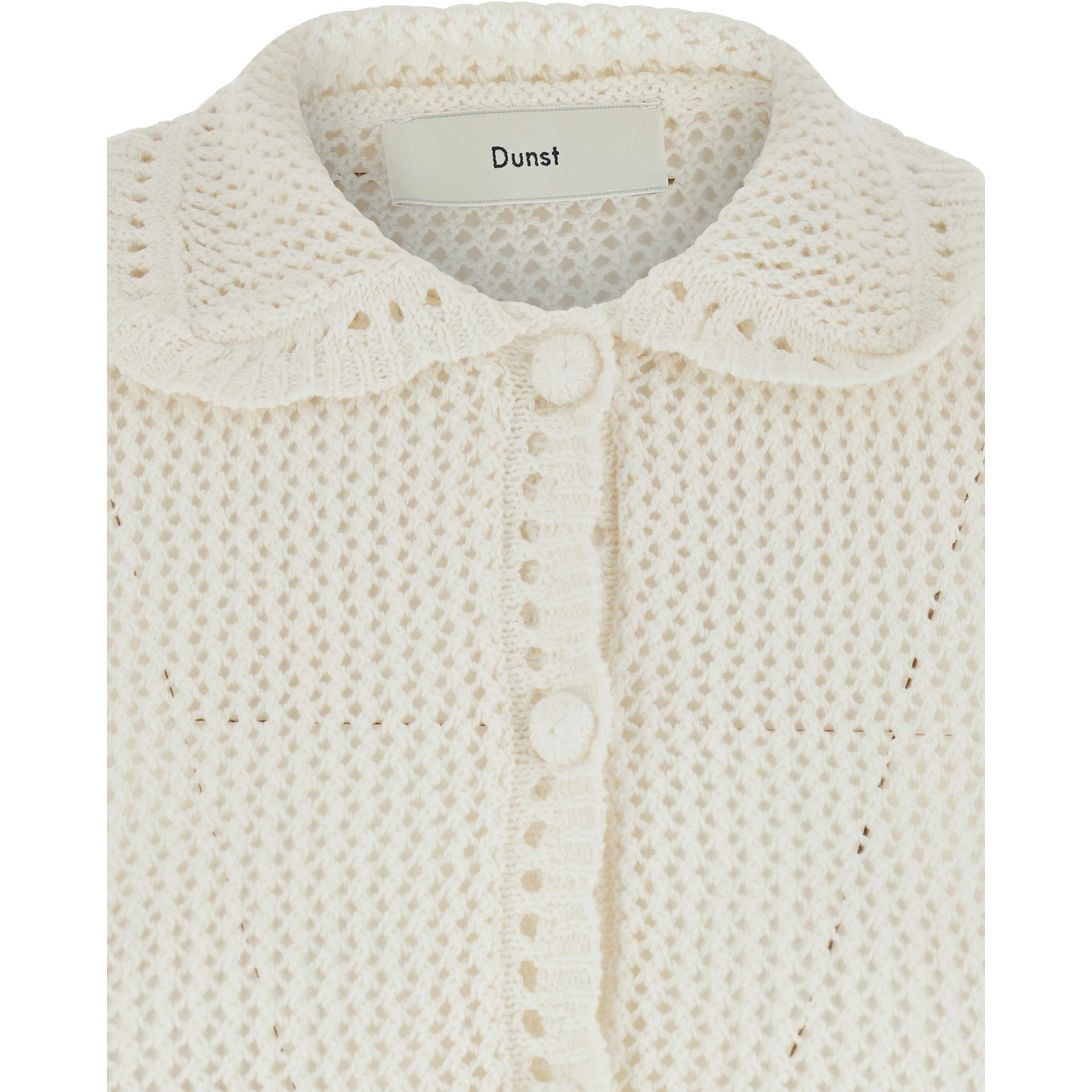 White Sweater with classic collar and crochet work in Linen and Cotton blend Woman