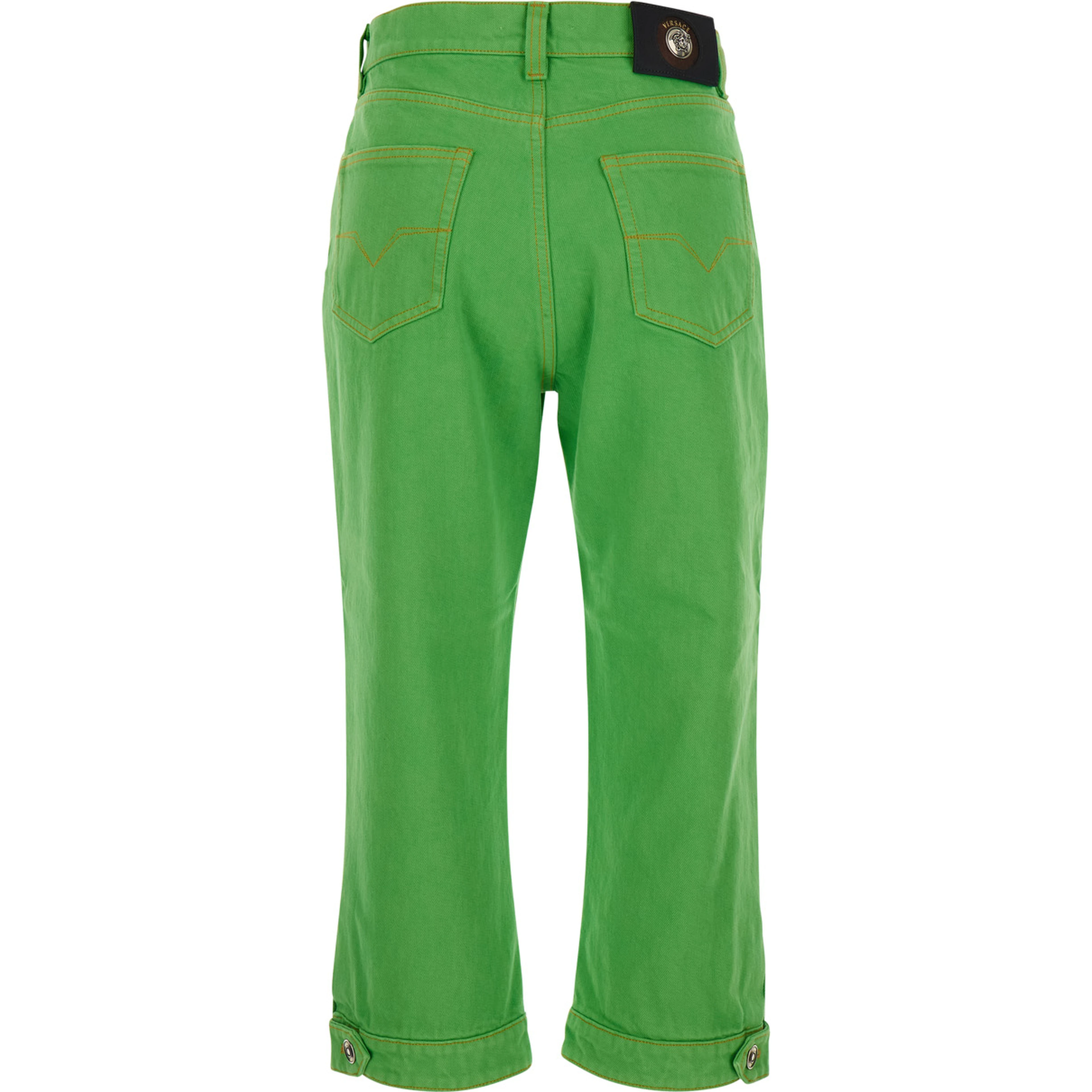 Capri Green Five-Pocket Jeans with Medusa Patch on the Back In cotton for Women