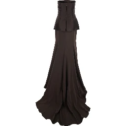 Alia Brown Long Dress with Straight Neckline and Flared Design in Tech Fabric Women