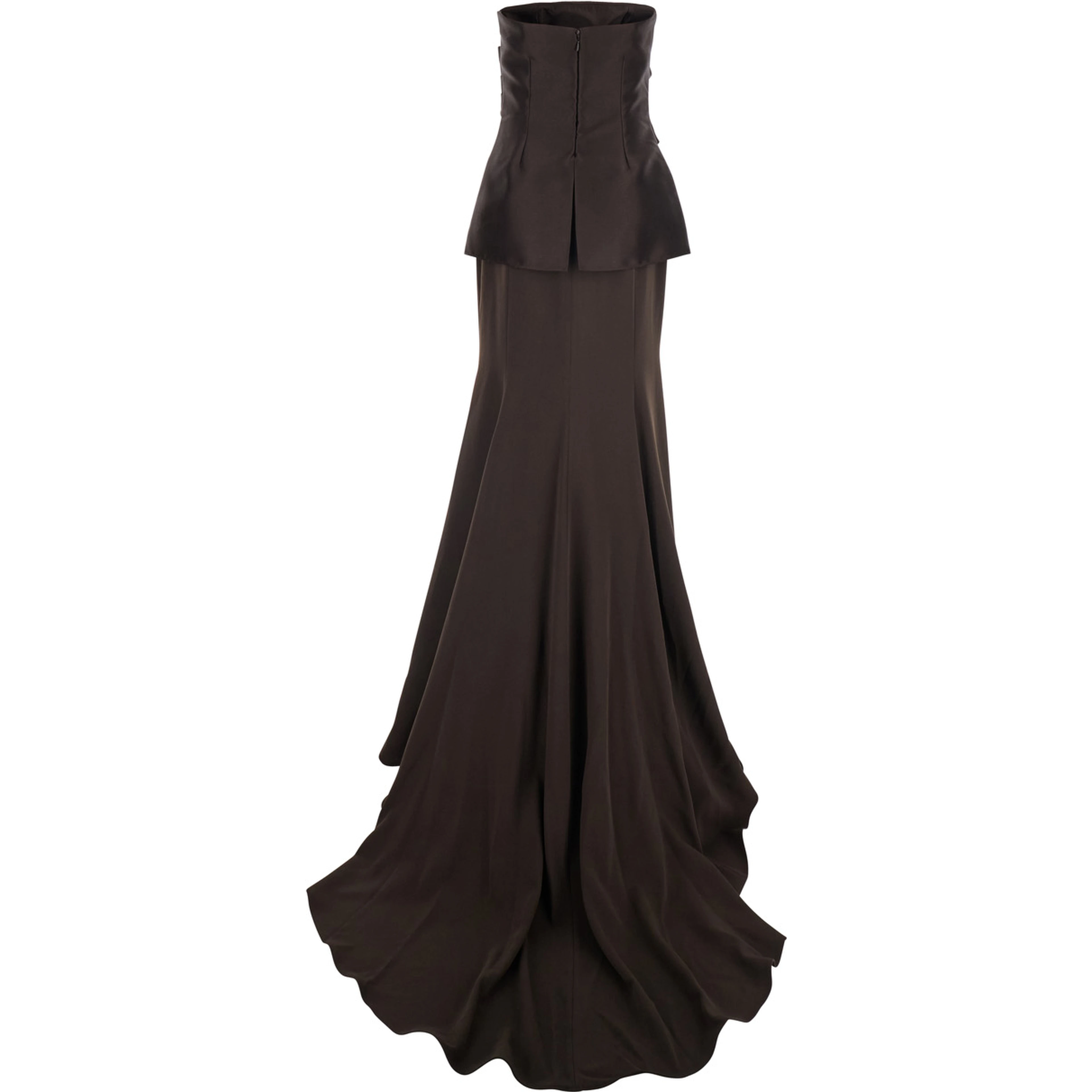 Alia Brown Long Dress with Straight Neckline and Flared Design in Tech Fabric Women