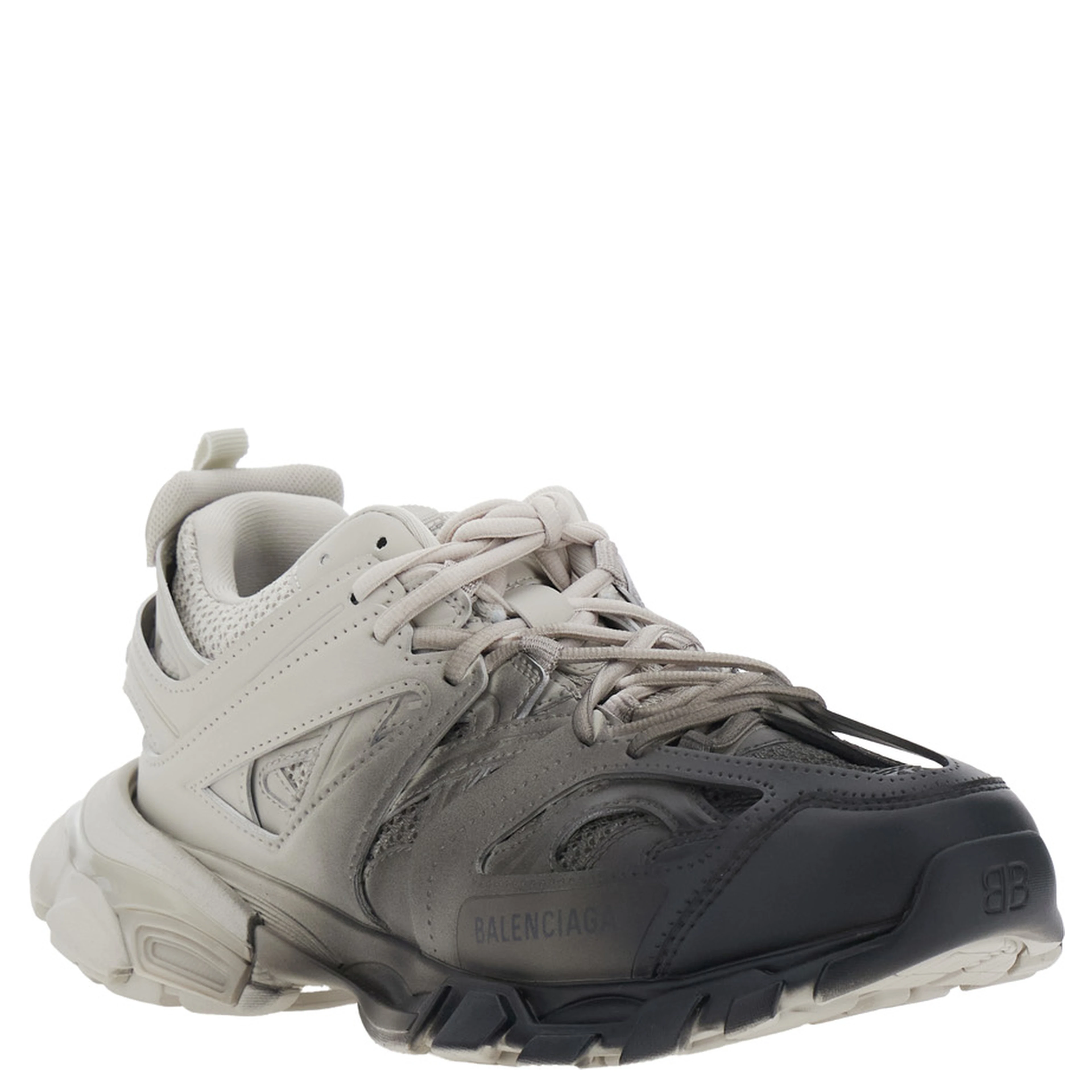 Track Black and White Low Top Sneakers with logo lettering on the tongue in Tech Fabric for Men