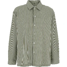 Green Shirt with classic collar and all-over striped pattern in cotton for men