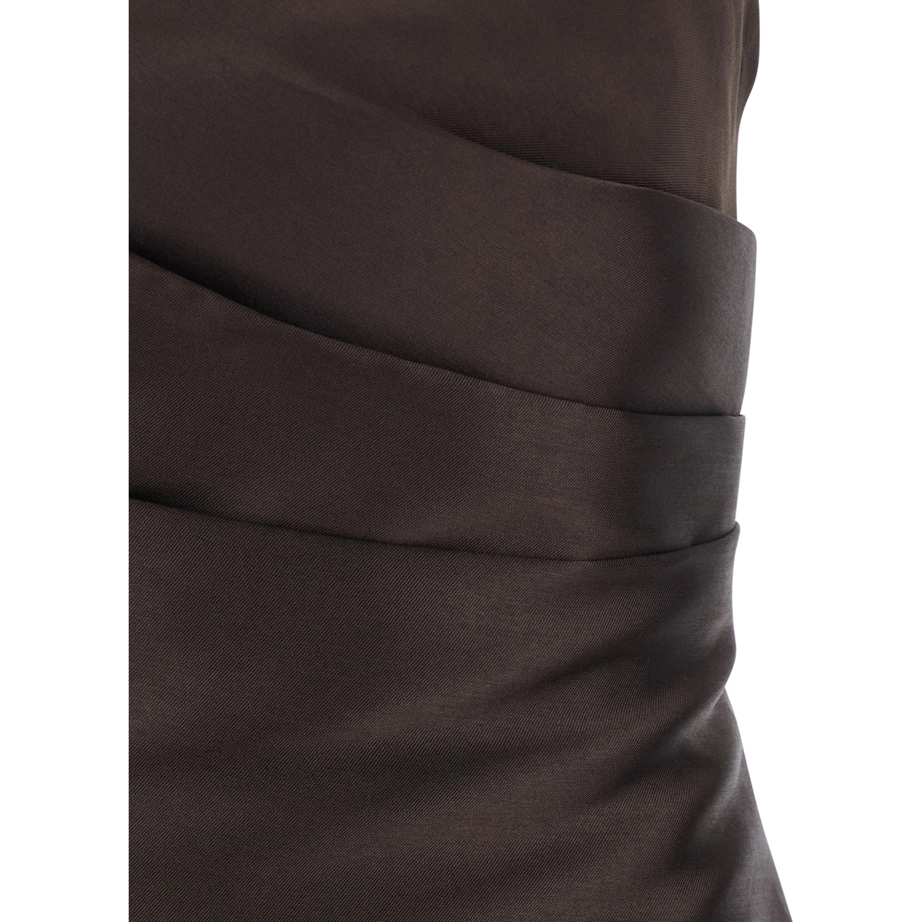 Alia Brown Long Dress with Straight Neckline and Flared Design in Tech Fabric Women