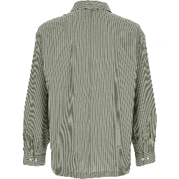 Green Shirt with classic collar and all-over striped pattern in cotton for men