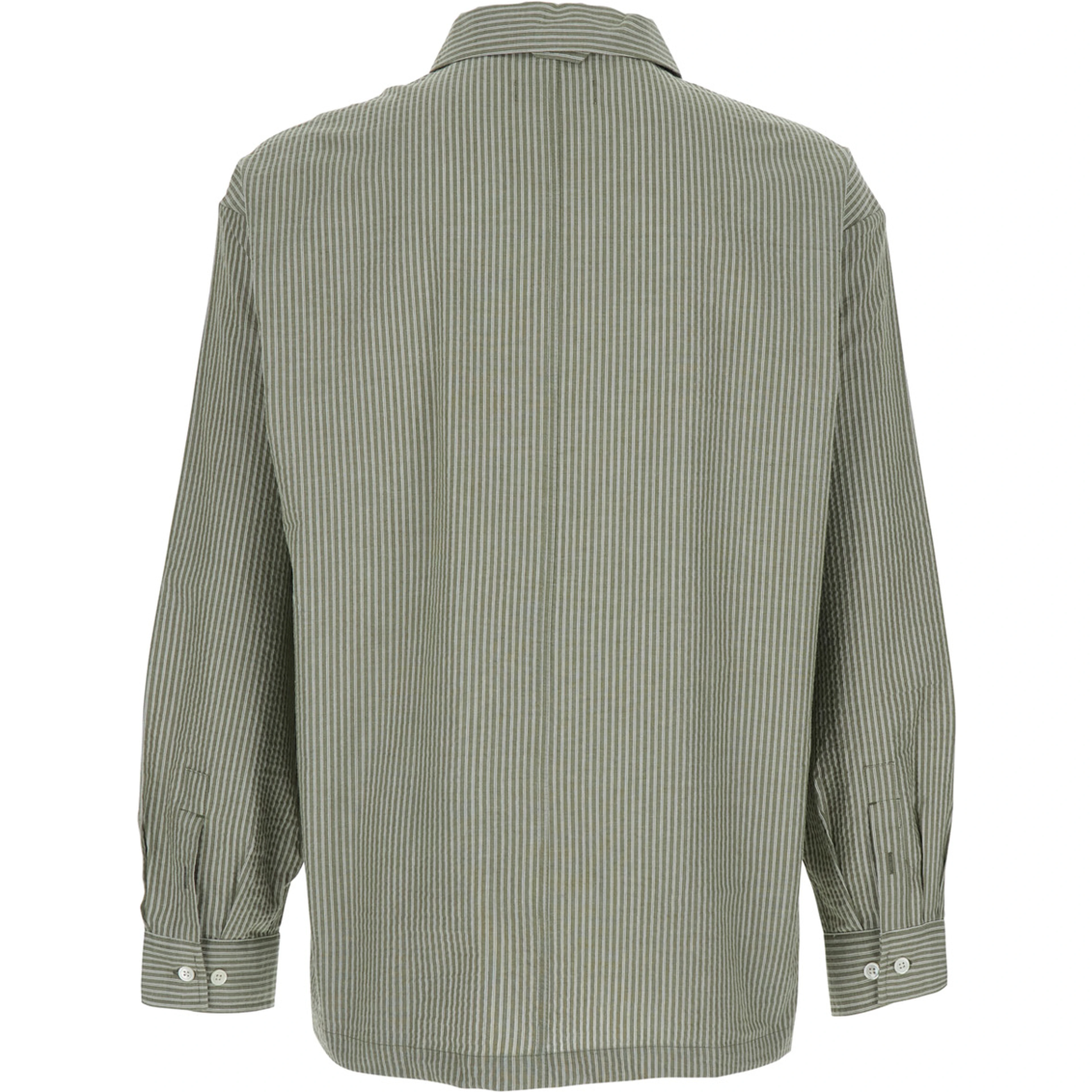 Green Shirt with classic collar and all-over striped pattern in cotton for men