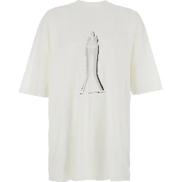 White Crew neck T-shirt with maxi print on the front in cotton for men