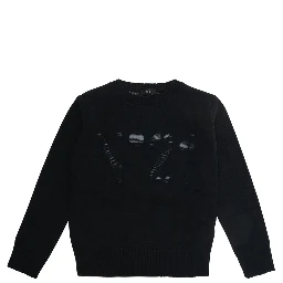 Black Crewneck sweater with logo embroidery on the front in wool blend boy