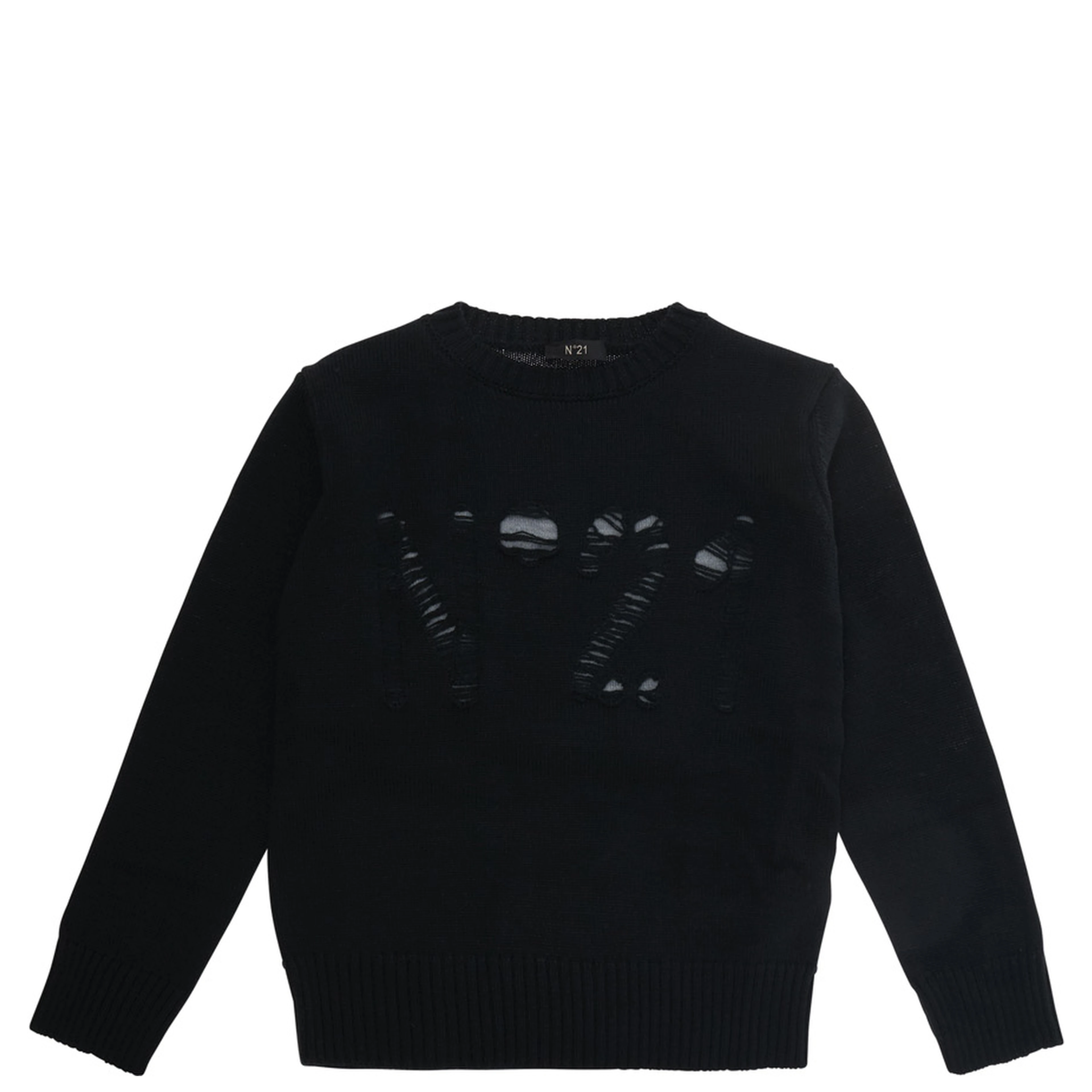 Black Crewneck sweater with logo embroidery on the front in wool blend boy