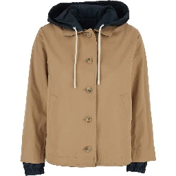 Reversible Brown Cotton Jacket with Hood for Women