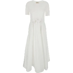 Long Dress with Bow on the Front in White Tech Fabric for Women