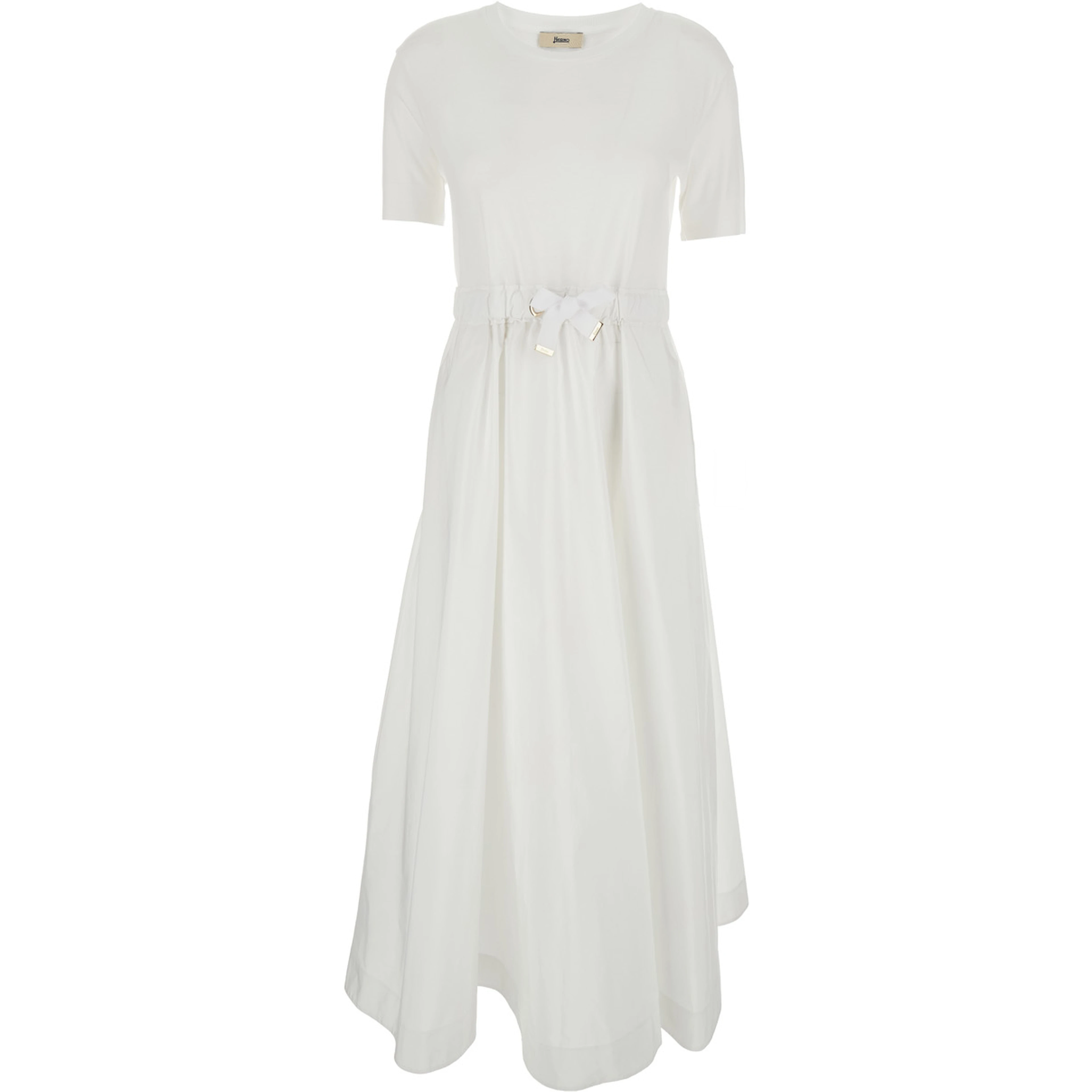 Long Dress with Bow on the Front in White Tech Fabric for Women