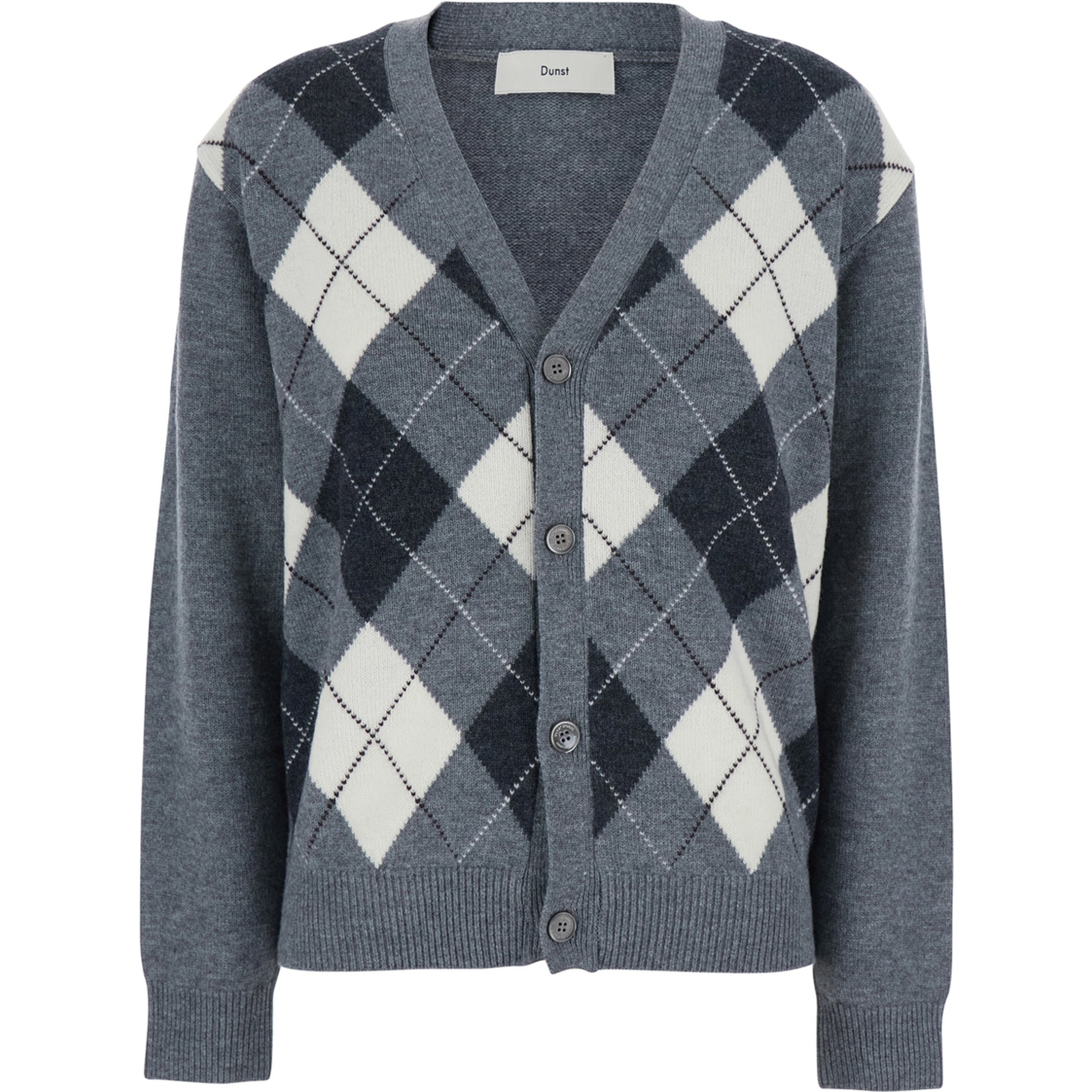 V-NECK ARGYLE CARDIGAN with diamond motif in Gray Wool Men