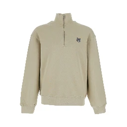 Green High Neck Sweatshirt with Logo Patch for Men