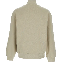 Green High Neck Sweatshirt with Logo Patch for Men