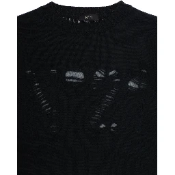 Black Crewneck sweater with logo embroidery on the front in wool blend boy