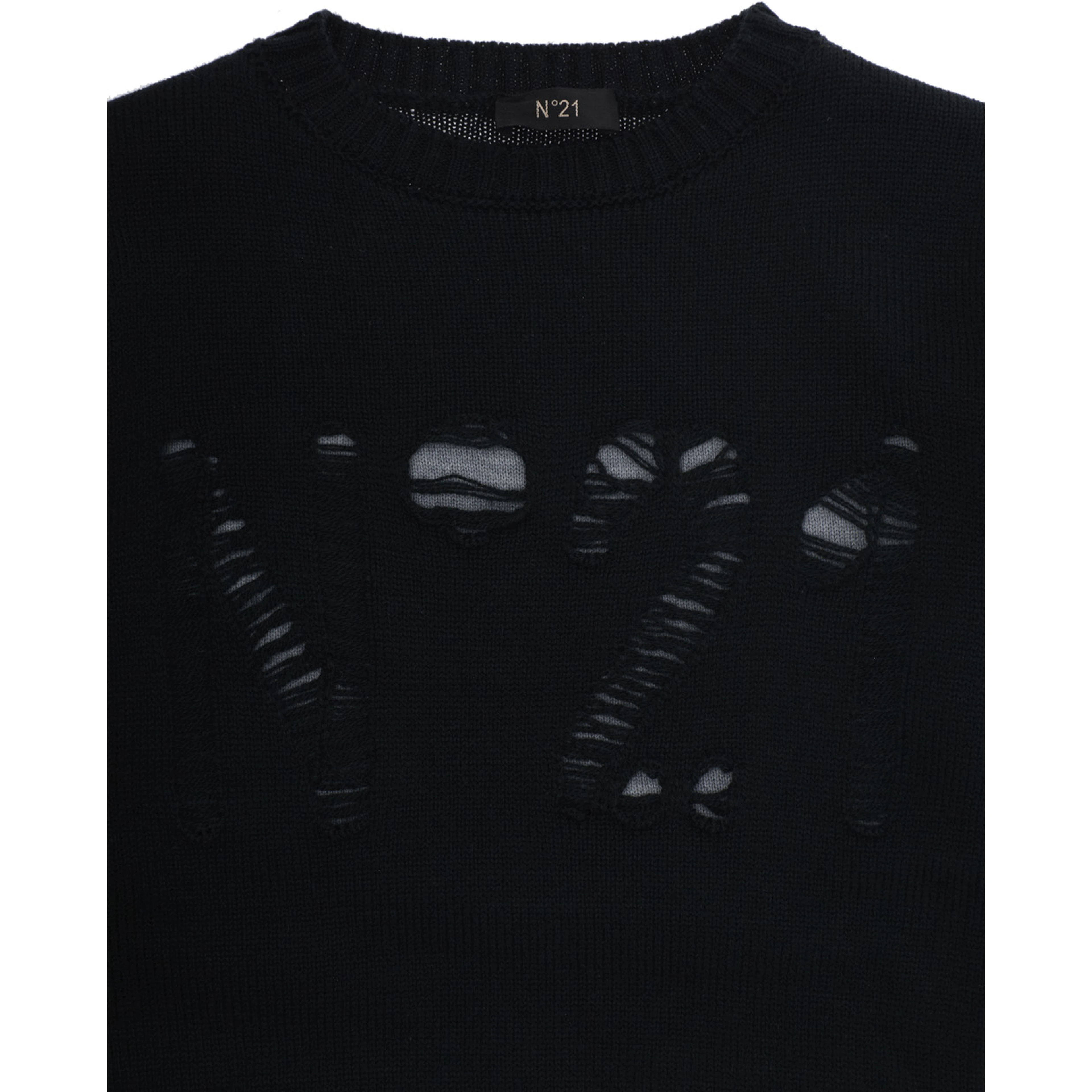 Black Crewneck sweater with logo embroidery on the front in wool blend boy