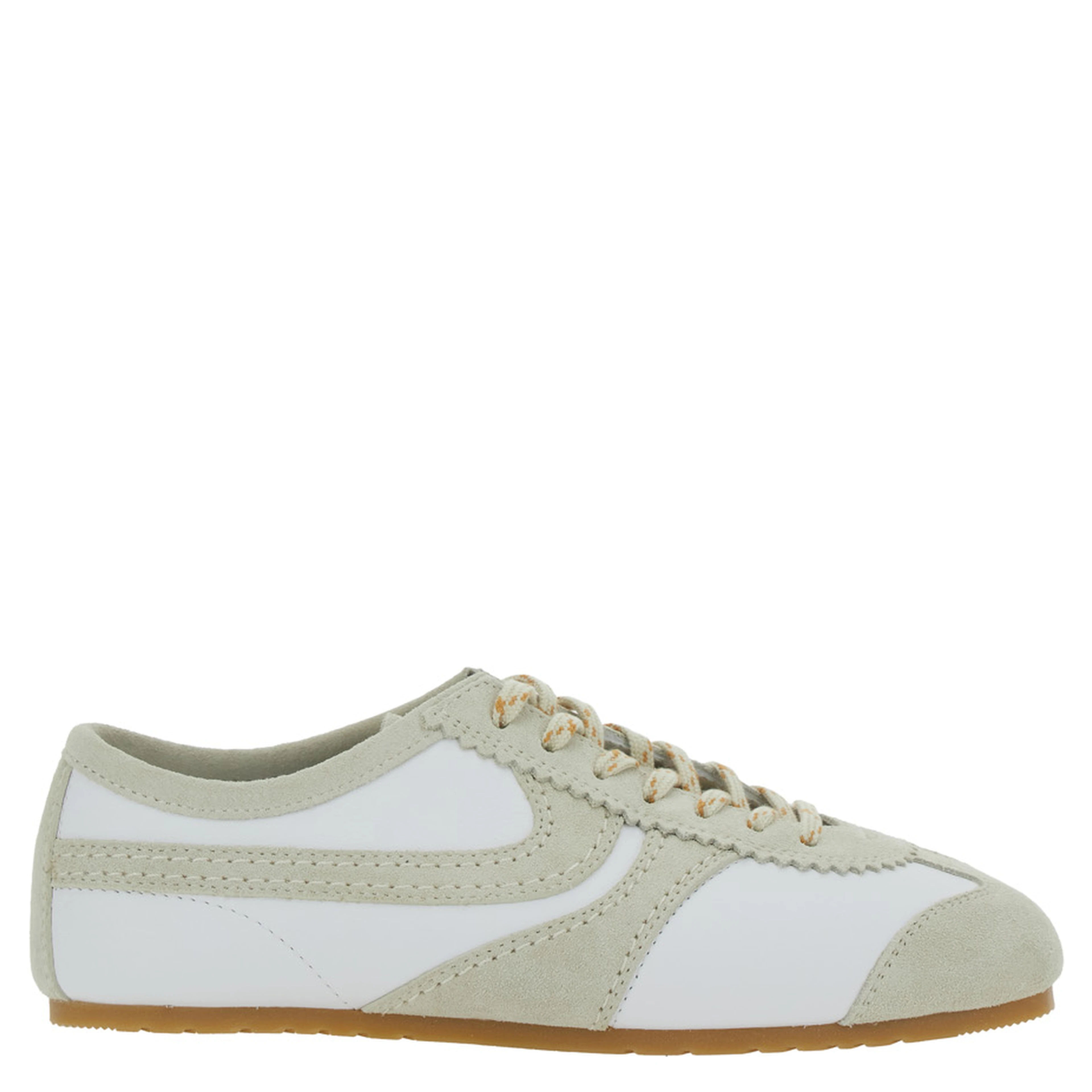 White Low Top Sneakers with Embossed Logo on the Tongue in Leather and Suede Woman