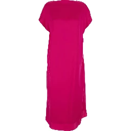 Diria Pink Midi Dress  with V-Neck on the Back and Short Sleeves in Silk for Women