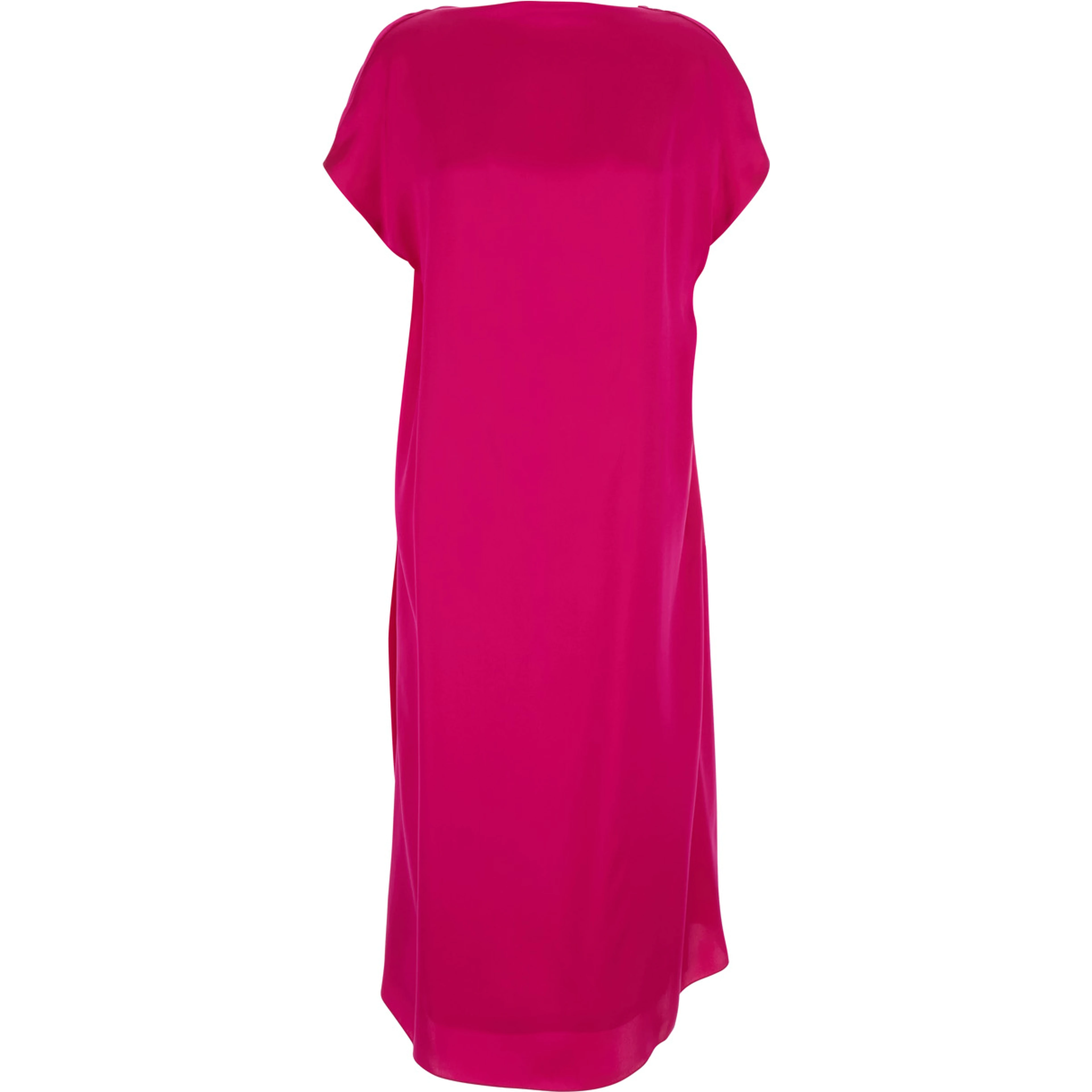 Diria Pink Midi Dress  with V-Neck on the Back and Short Sleeves in Silk for Women