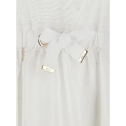 Long Dress with Bow on the Front in White Tech Fabric for Women
