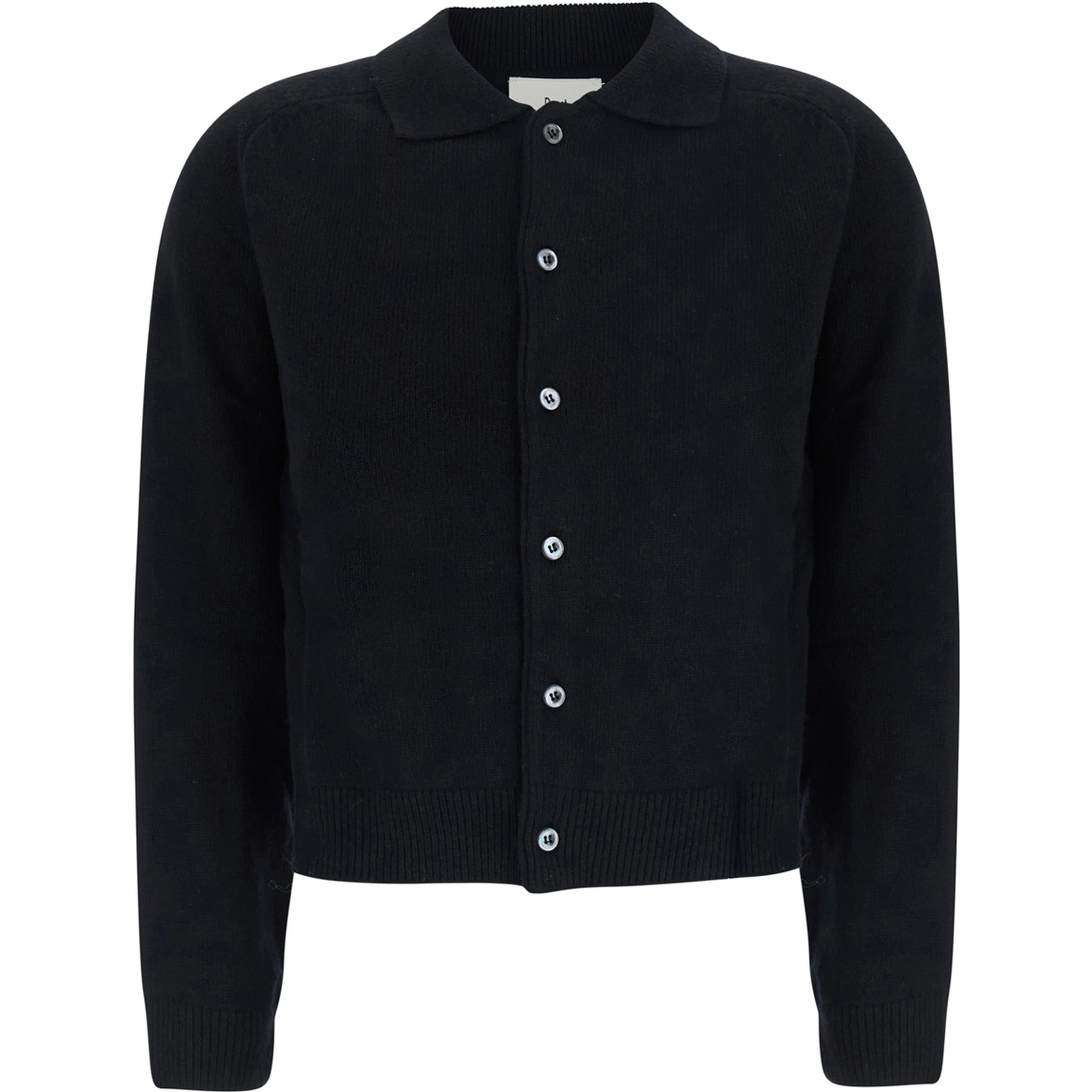 OLLARED KNIT CARDIGAN with V-neck and long sleeves in Nylon, Wool and Cashmere in Black for women