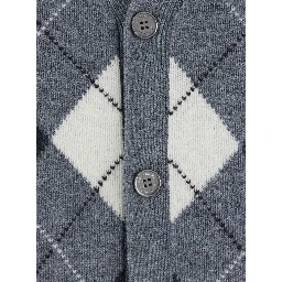 V-NECK ARGYLE CARDIGAN with diamond motif in Gray Wool Men
