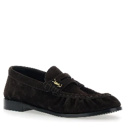 Le Loafer Brown Loafers with Hand-Stitched Toe and Cassandre Plaque in Suede for Women