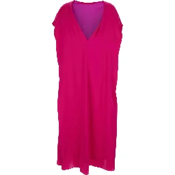 Diria Pink Midi Dress  with V-Neck on the Back and Short Sleeves in Silk for Women
