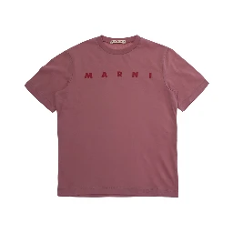 Pink Crew Neck T-Shirt with Logo lettering in cotton Girl