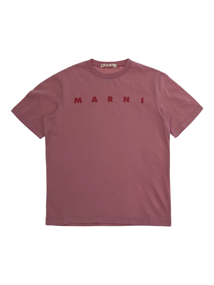 Pink Crew Neck T-Shirt with Logo lettering in cotton Girl