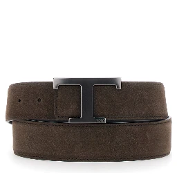 Brown Belt with T buckle closure in suede for men