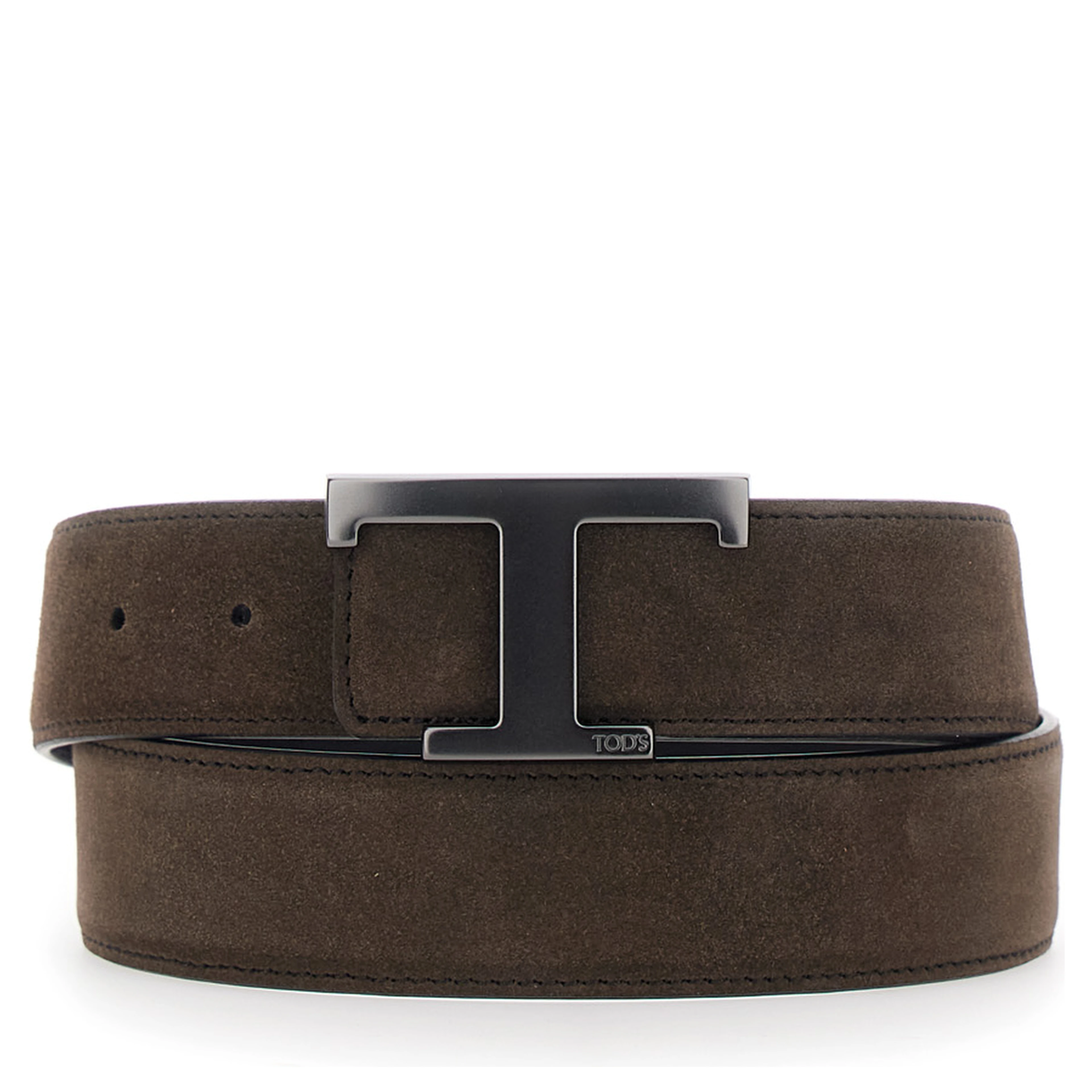 Brown Belt with T buckle closure in suede for men