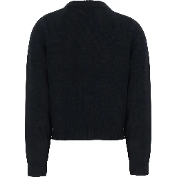 OLLARED KNIT CARDIGAN with V-neck and long sleeves in Nylon, Wool and Cashmere in Black for women