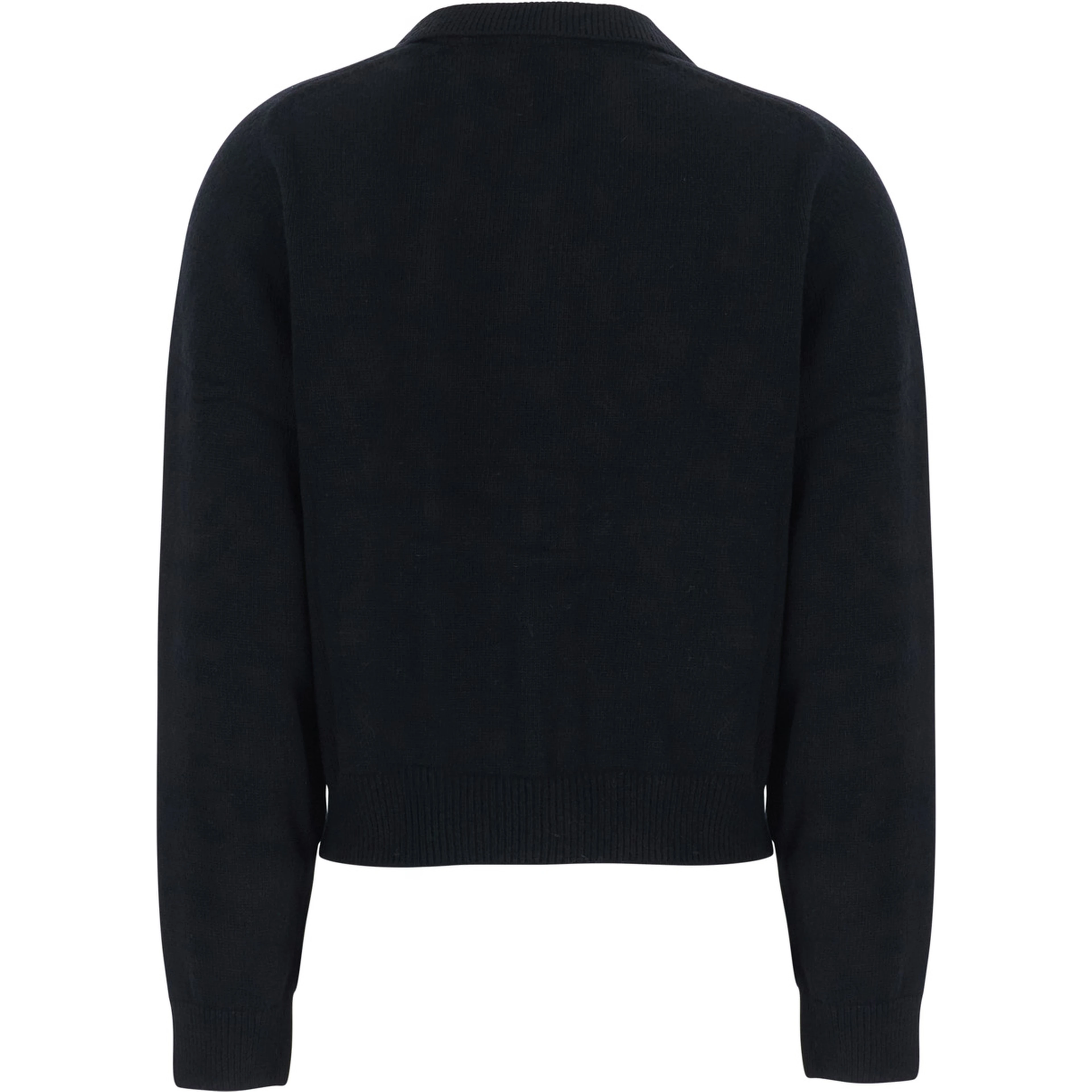 OLLARED KNIT CARDIGAN with V-neck and long sleeves in Nylon, Wool and Cashmere in Black for women