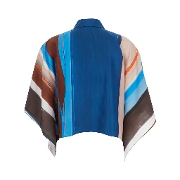 Multicolor Crop Shirt with Logo Embroidery on the Side and All-Over Striped Motif in Silk for Women