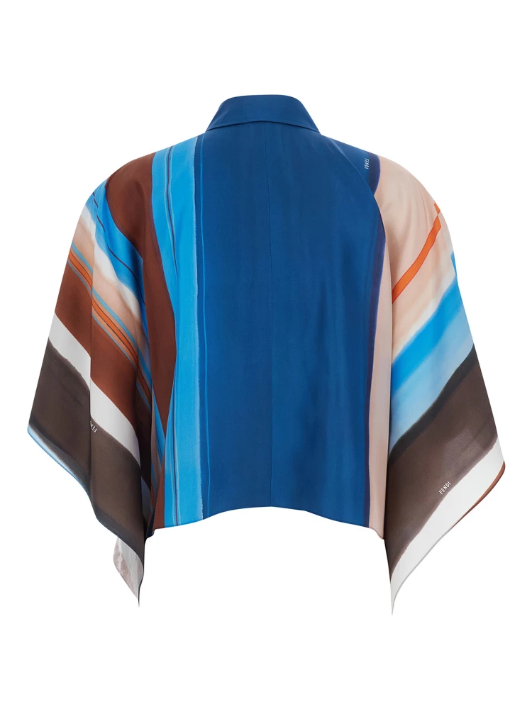 Multicolor Crop Shirt with Logo Embroidery on the Side and All-Over Striped Motif in Silk for Women alternative