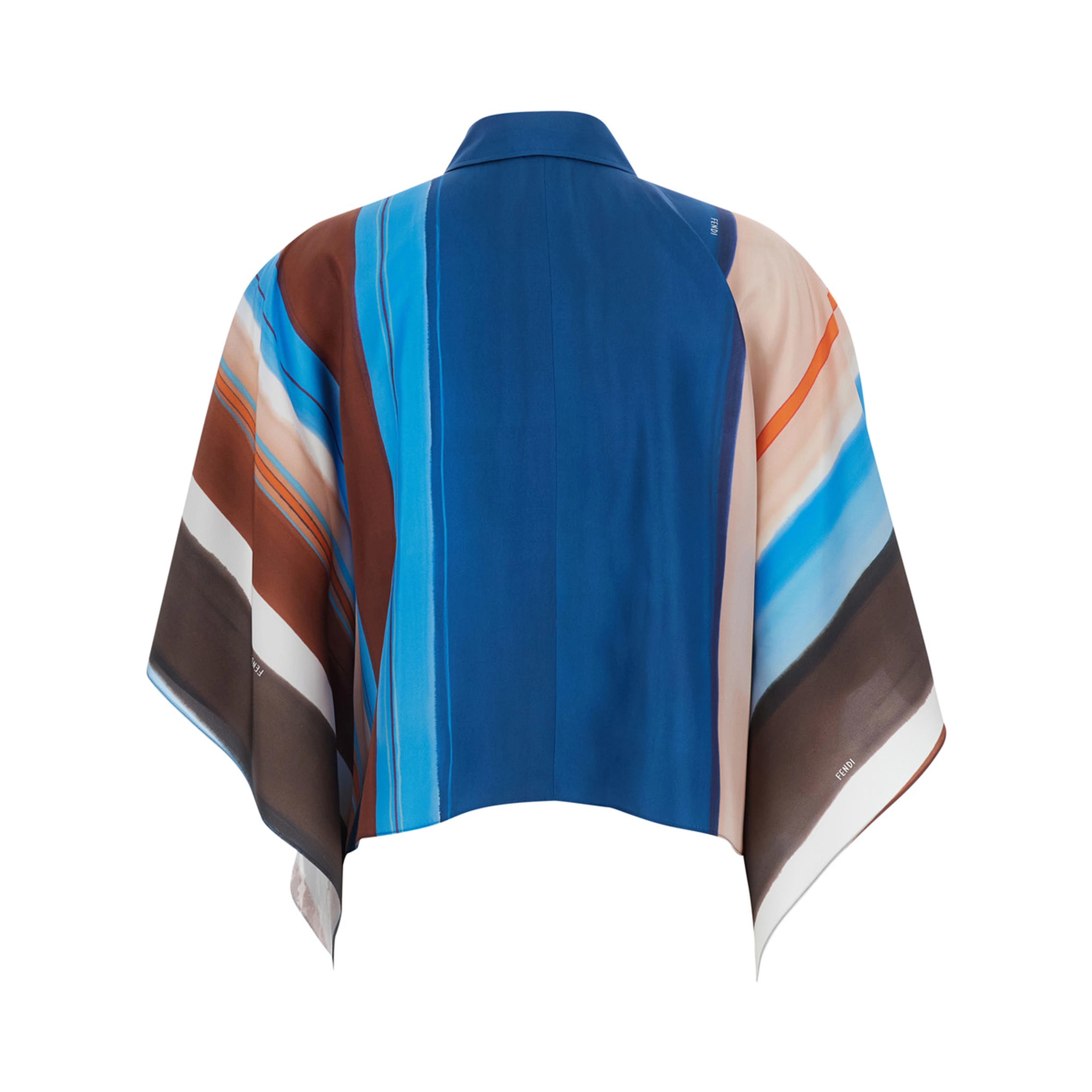 Multicolor Crop Shirt with Logo Embroidery on the Side and All-Over Striped Motif in Silk for Women