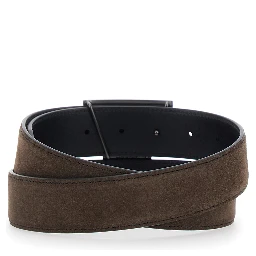 Brown Belt with T buckle closure in suede for men